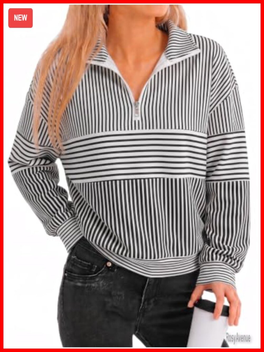 Womens Quarter Zip Color Block Sweatshirt Long Sleeve Oversized Pullover